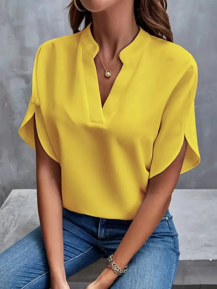 Lucienne | Women's Flowy V-Neck Short Sleeve Blouse