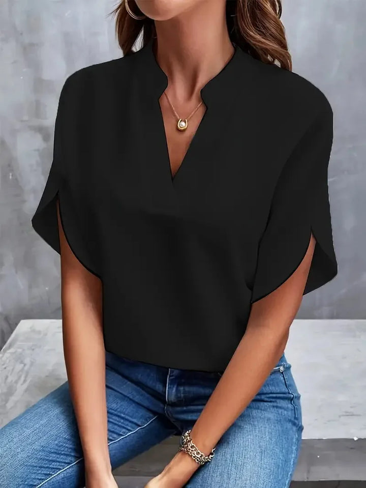 Lucienne | Women's Flowy V-Neck Short Sleeve Blouse