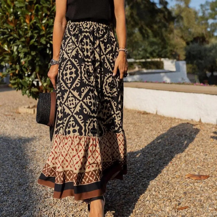Quindara | Women's Boho Geometric-Print Tiered Maxi Skirt