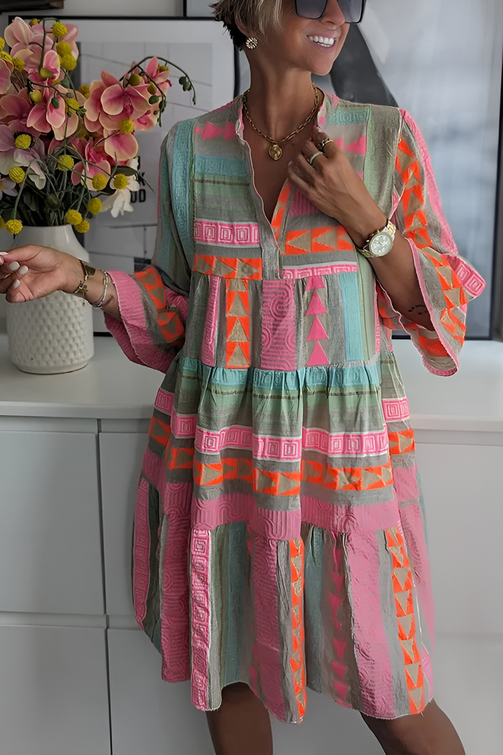 Araminta | Women's Boho Geometric Print Spring Dress