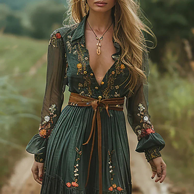 Avenyx | Women's Boho Floral Long Sleeve Maxi Dress