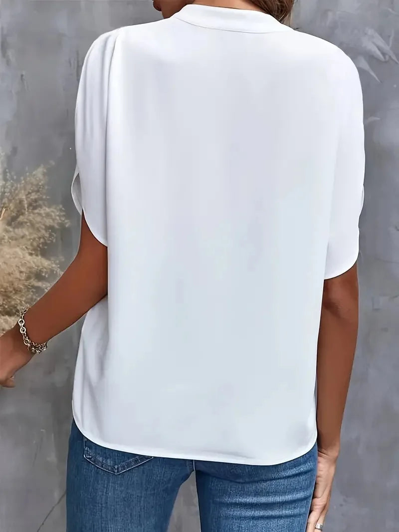 Lucienne | Women's Flowy V-Neck Short Sleeve Blouse