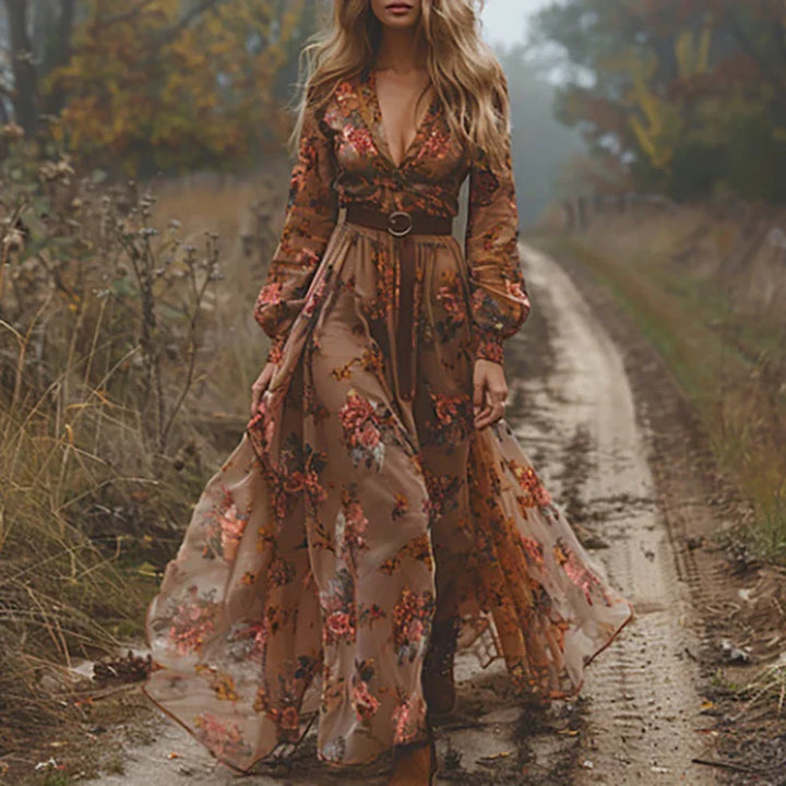 Avenyx | Women's Boho Floral Long Sleeve Maxi Dress