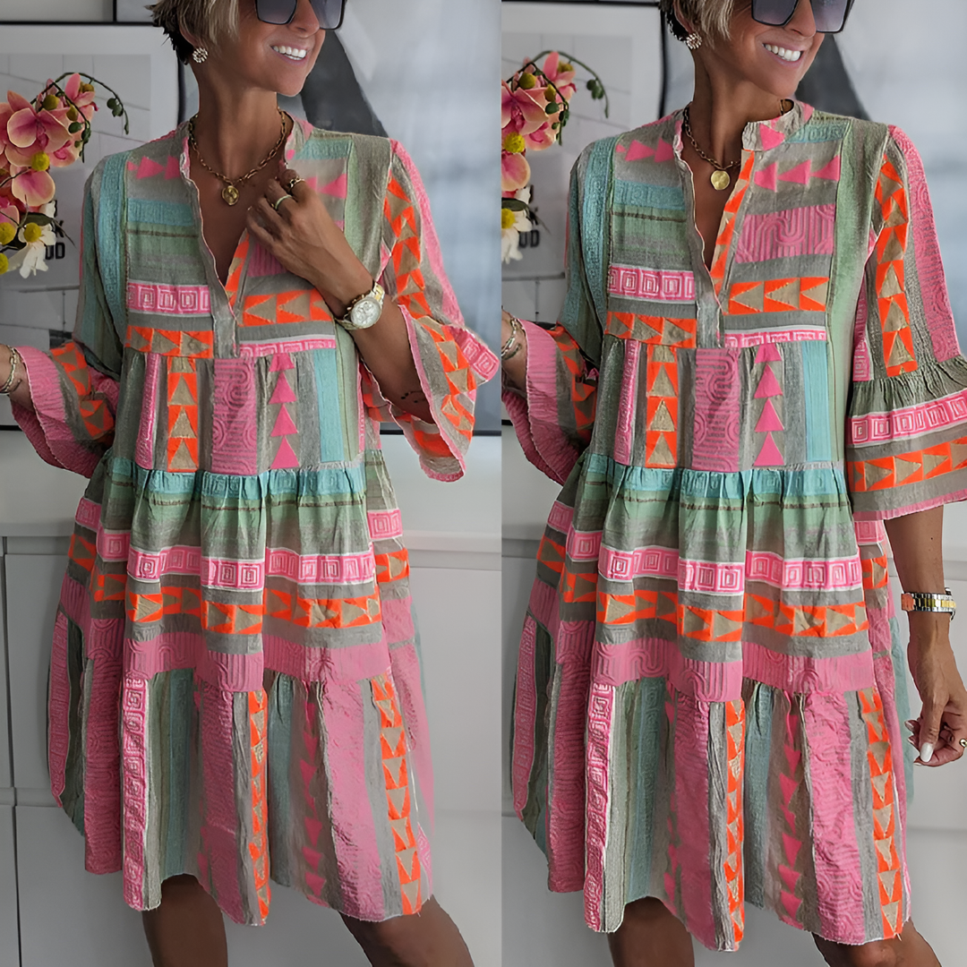 Araminta | Women's Boho Geometric Print Spring Dress