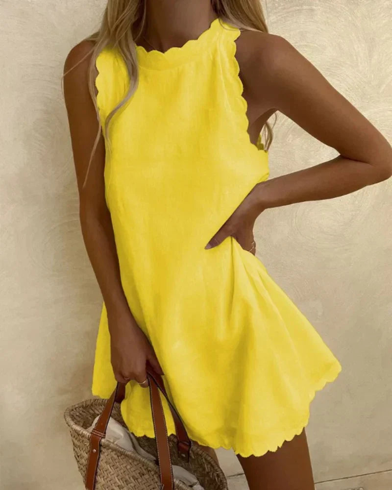Florentine | Women's Scallop Trim Sleeveless Mini Dress