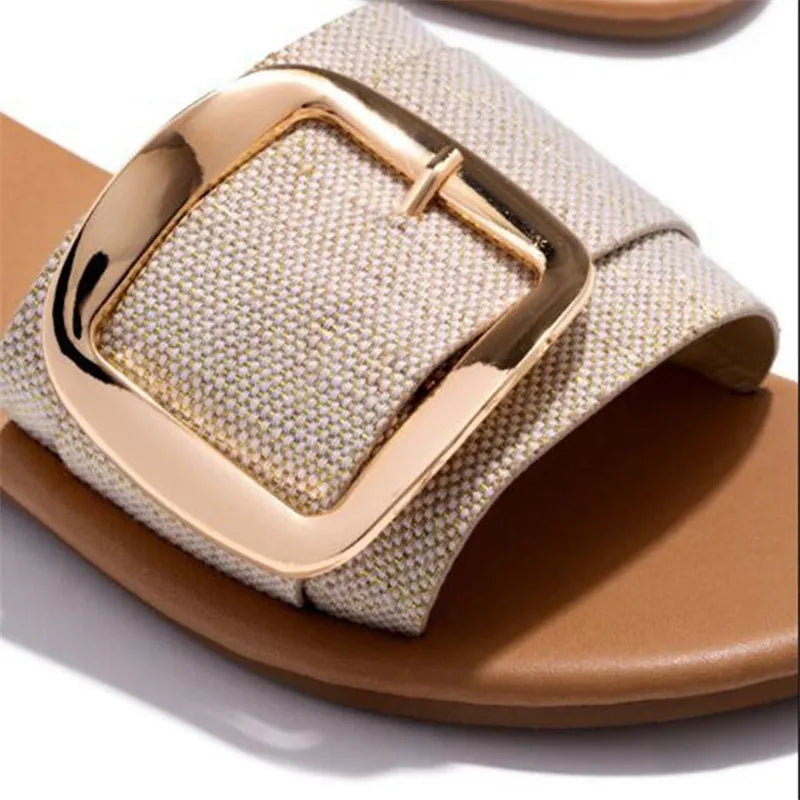 Sunniva | Women's Buckle Flat Slide Sandals