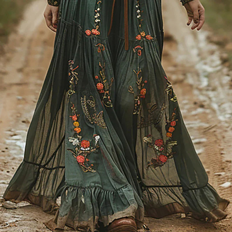 Avenyx | Women's Boho Floral Long Sleeve Maxi Dress