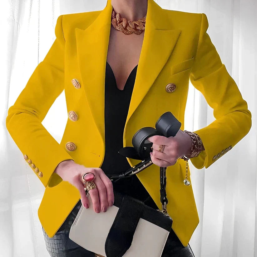 Yvressa | Women's Double Breasted Gold Button Blazer