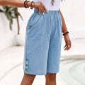 Dorienne | Women's Casual Elastic-Waist Button-Side Shorts