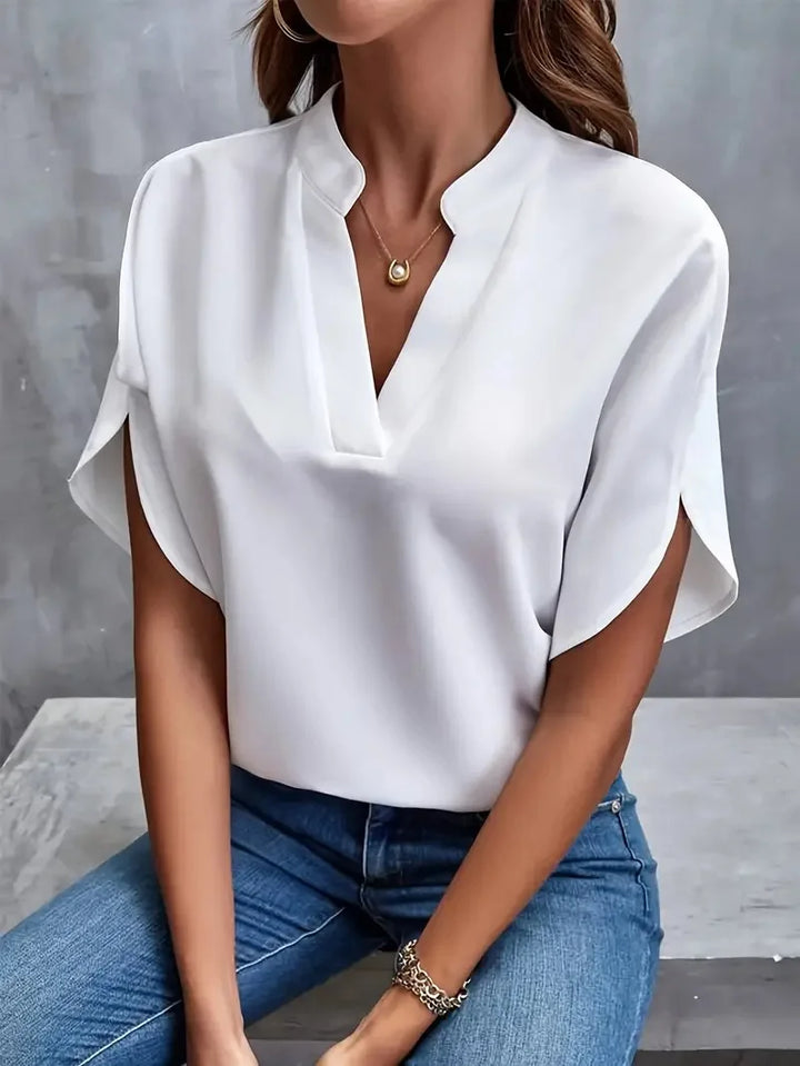 Lucienne | Women's Flowy V-Neck Short Sleeve Blouse