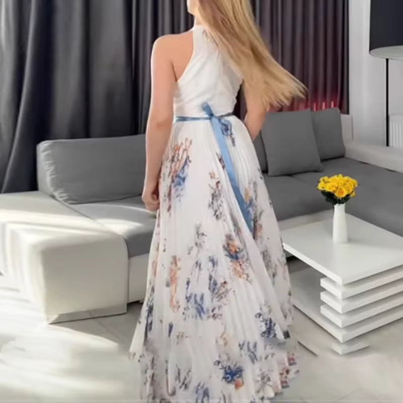 Sireya | Women's Pleated Floral V-Neck Maxi Dress