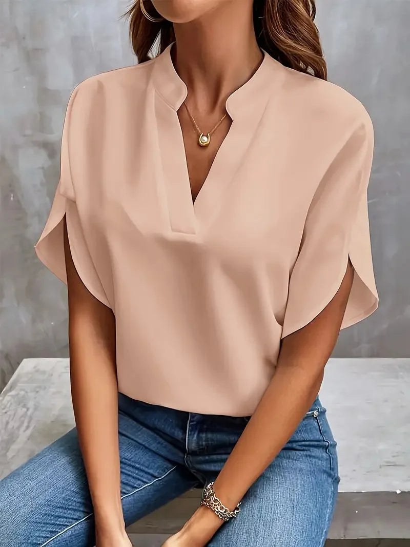 Lucienne | Women's Flowy V-Neck Short Sleeve Blouse