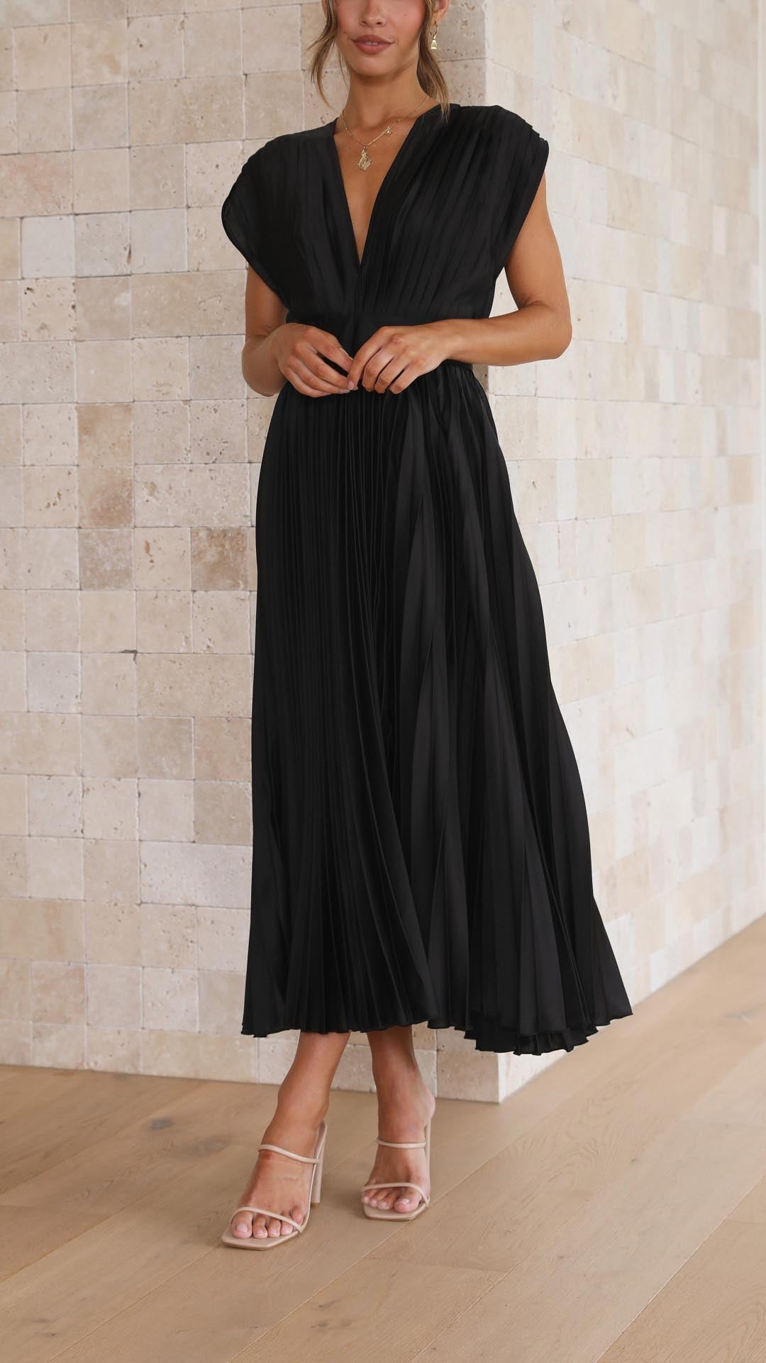 Venetia | Women's Elegant Pleated Midi Wedding Guest Dress
