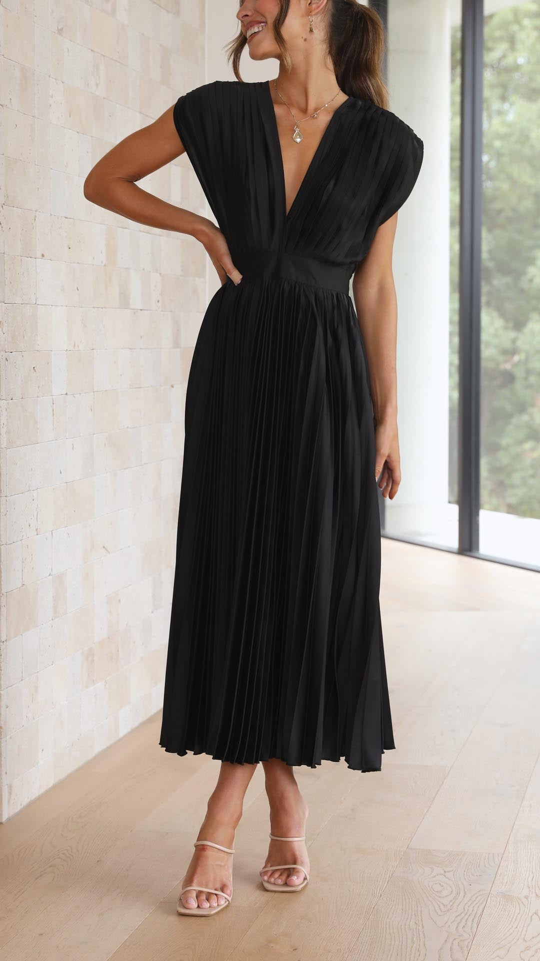 Venetia | Women's Elegant Pleated Midi Wedding Guest Dress