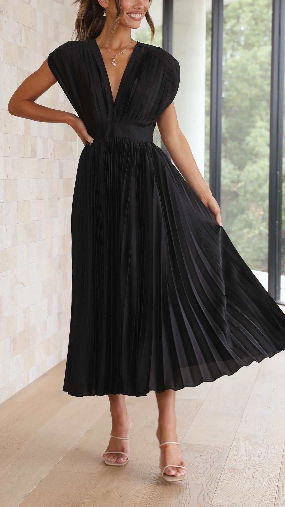 Venetia | Women's Elegant Pleated Midi Wedding Guest Dress