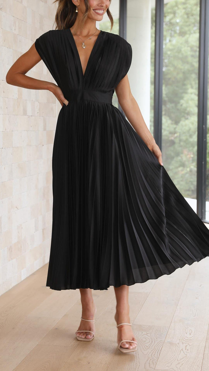 Venetia | Women's Elegant Pleated Midi Wedding Guest Dress