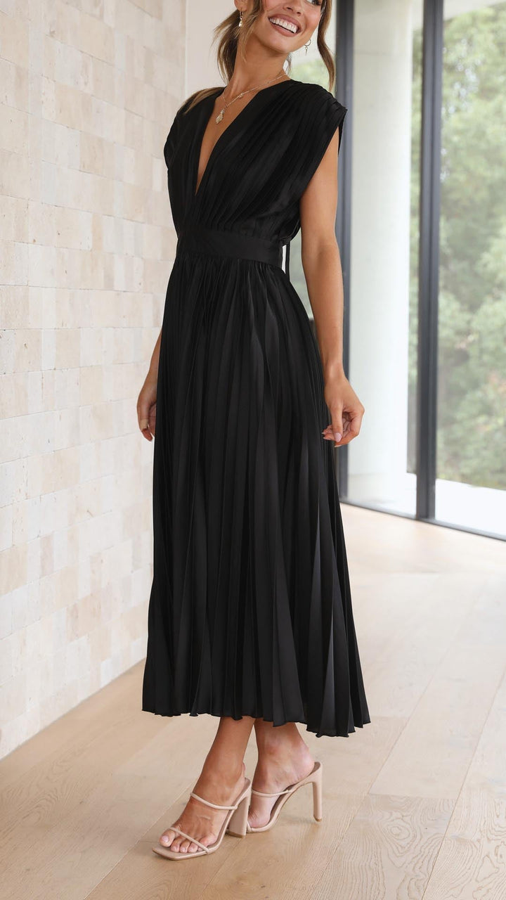 Venetia | Women's Elegant Pleated Midi Wedding Guest Dress