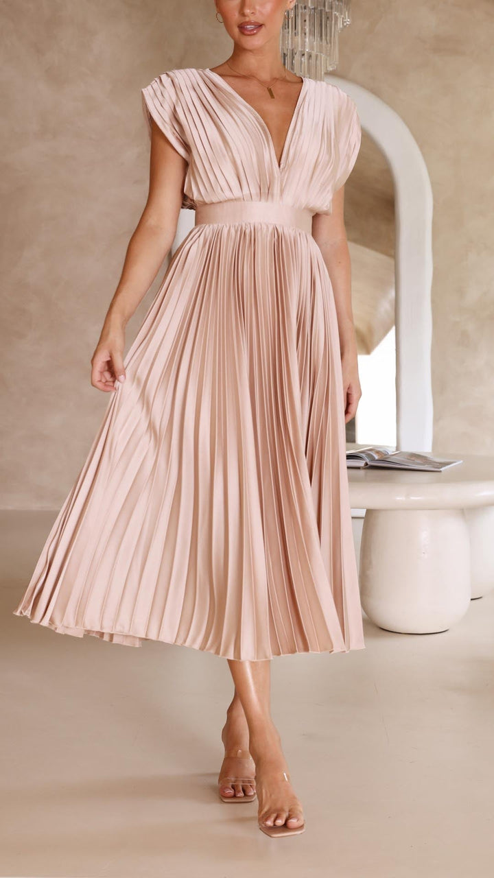 Venetia | Women's Elegant Pleated Midi Wedding Guest Dress
