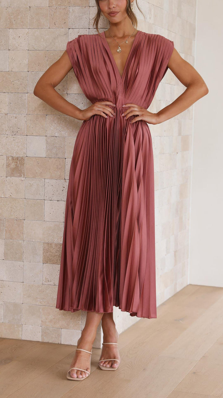 Venetia | Women's Elegant Pleated Midi Wedding Guest Dress