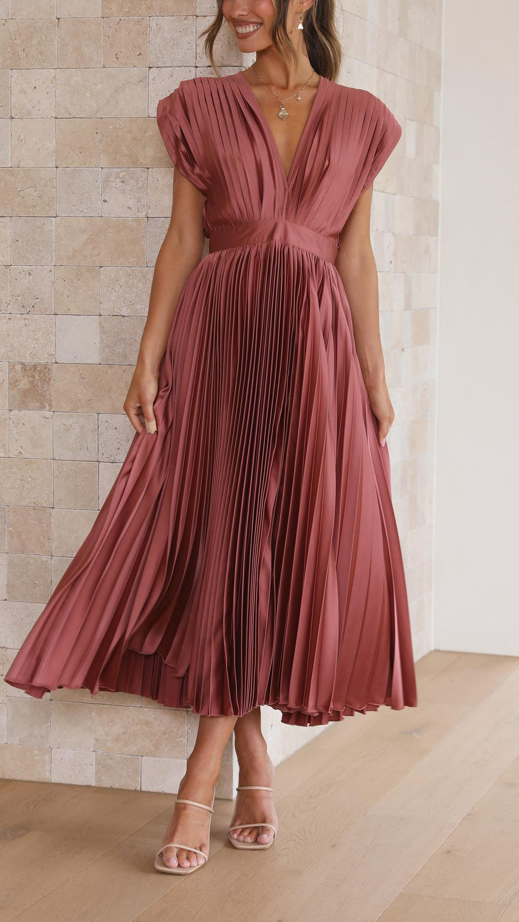 Venetia | Women's Elegant Pleated Midi Wedding Guest Dress