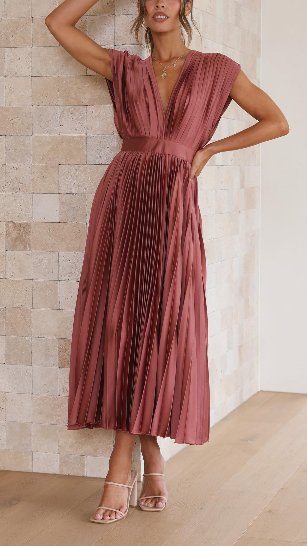 Venetia | Women's Elegant Pleated Midi Wedding Guest Dress