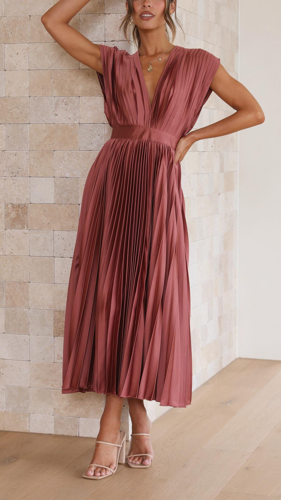 Venetia | Women's Elegant Pleated Midi Wedding Guest Dress