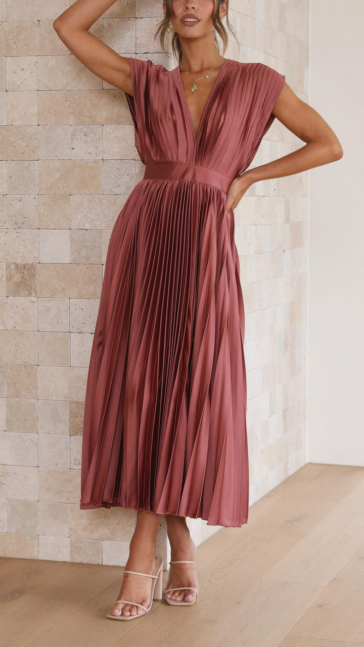 Venetia | Women's Elegant Pleated Midi Wedding Guest Dress