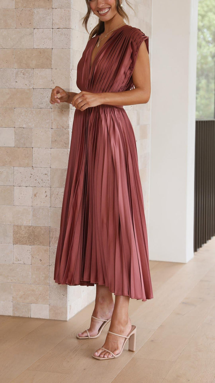 Venetia | Women's Elegant Pleated Midi Wedding Guest Dress