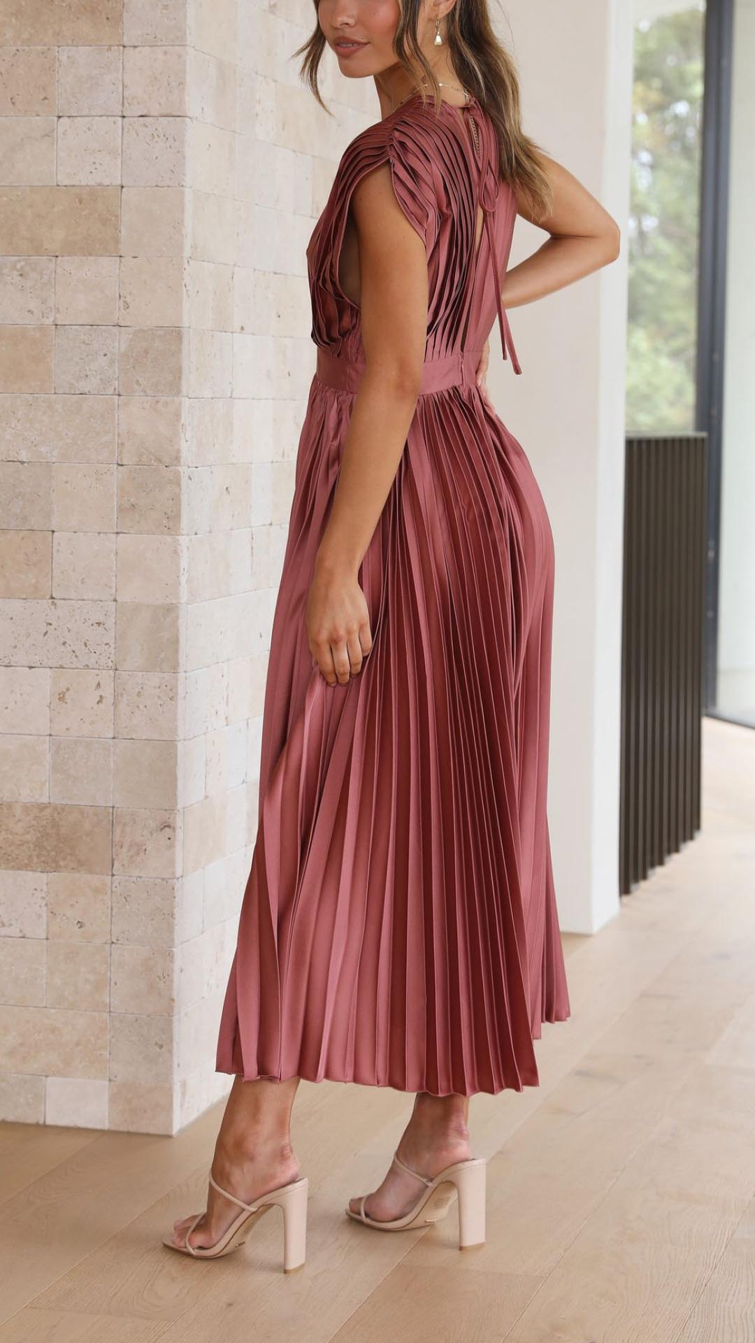 Venetia | Women's Elegant Pleated Midi Wedding Guest Dress