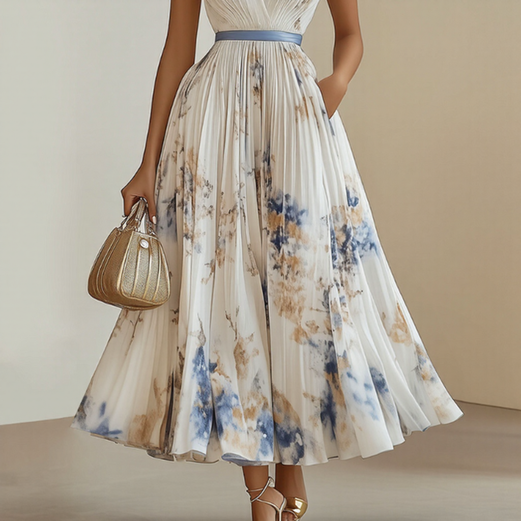 Sireya | Women's Pleated Floral V-Neck Maxi Dress