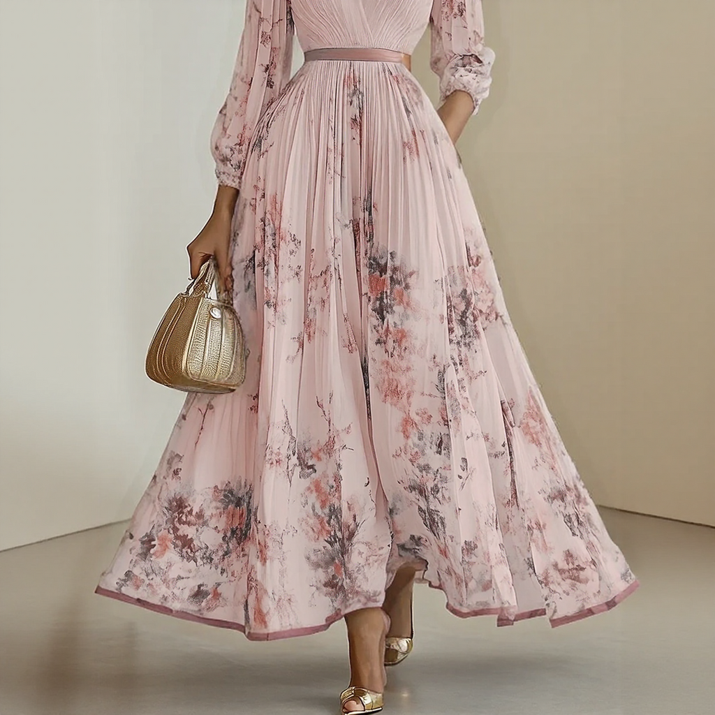 Sireya | Women's Pleated Floral V-Neck Maxi Dress