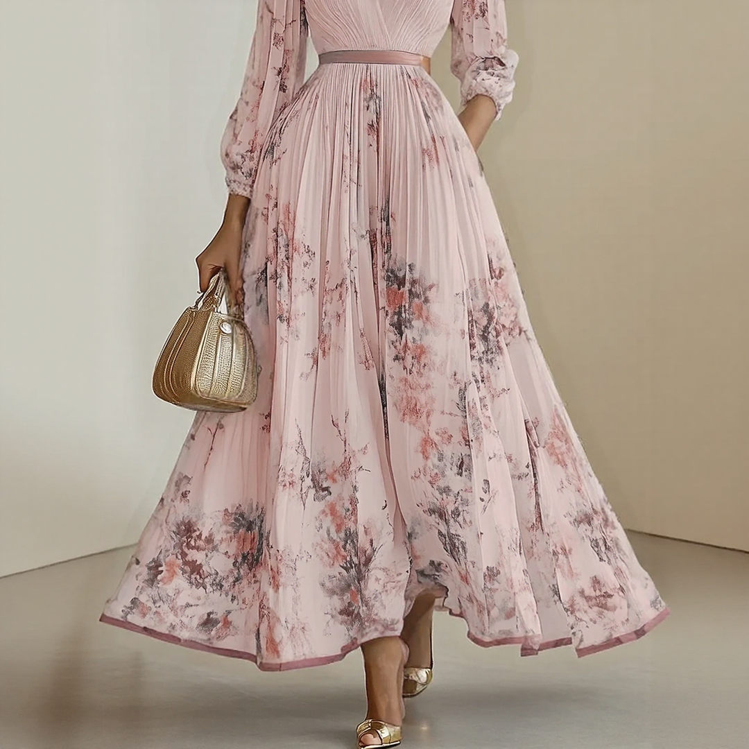 Sireya | Women's Pleated Floral V-Neck Maxi Dress