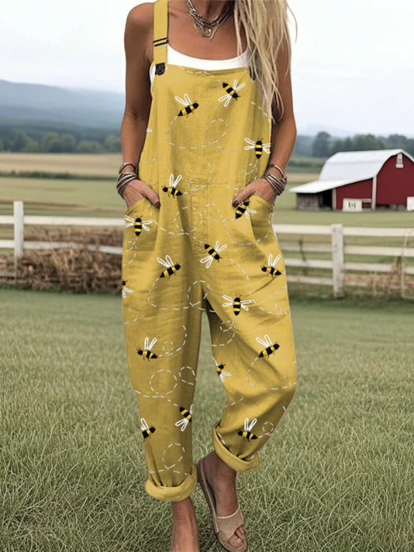 Ximena | Women's Casual Honeybee-Print Slouchy Dungaree