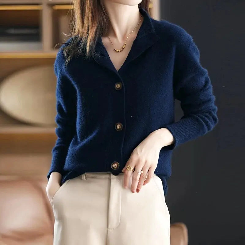 Niamh | Women's Collared Button-Front Knit Cardigan