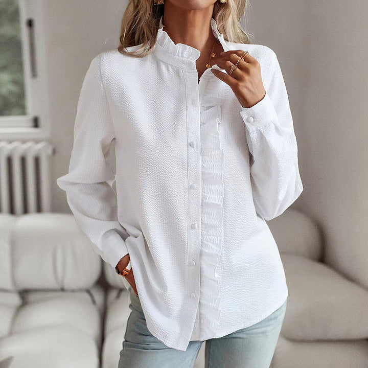 Mireille | Women's Chic Ruffle-Trim Button-Up Shirt