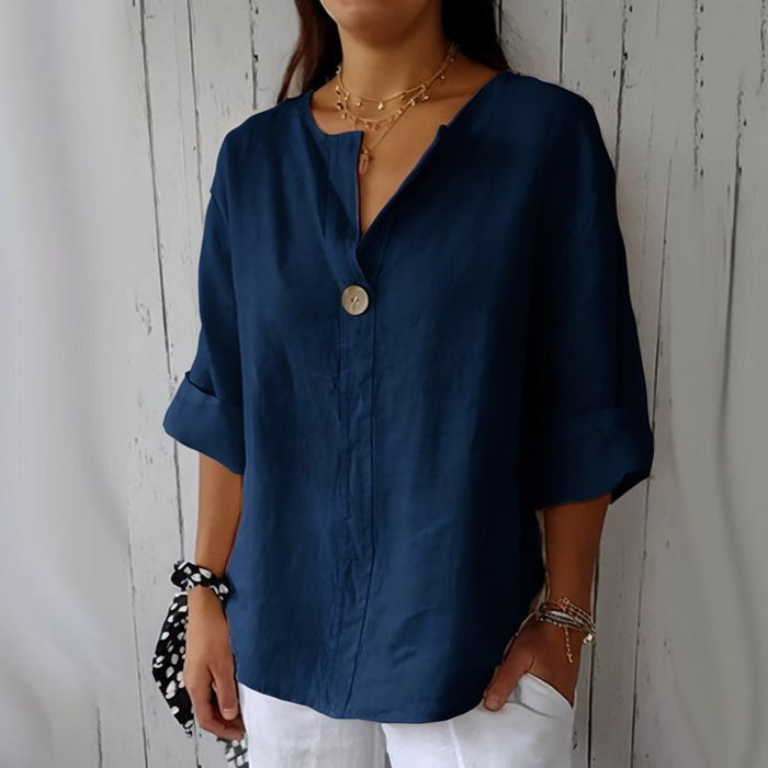 Odalys | Women's Relaxed Single-Button V-Neck Blouse