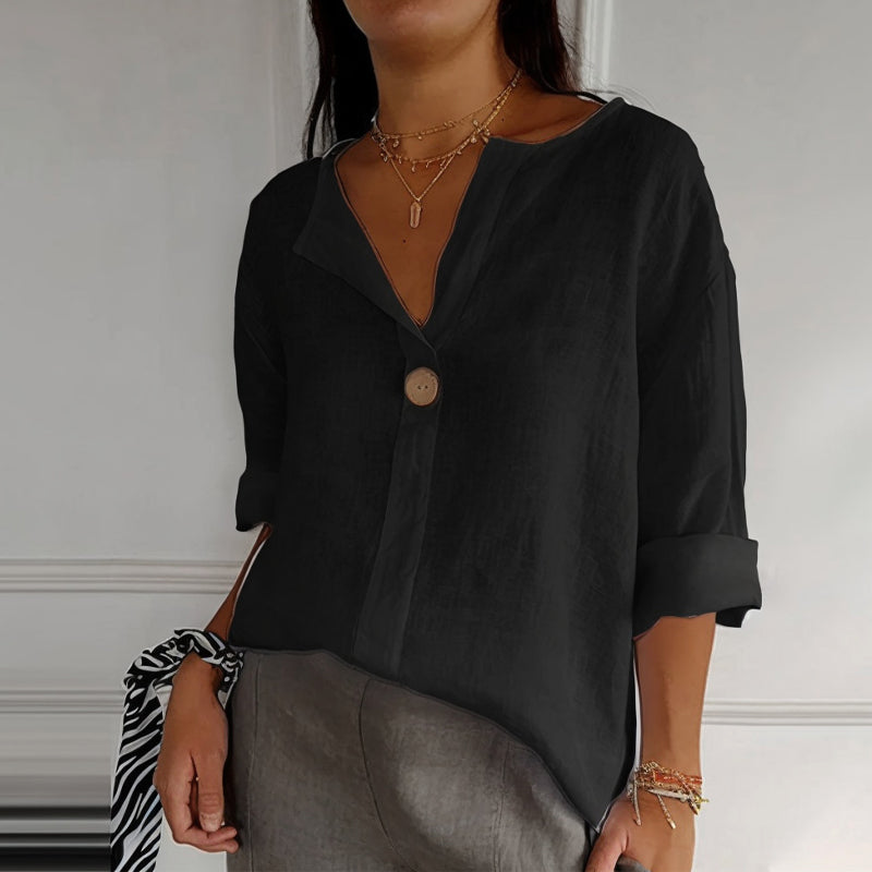 Odalys | Women's Relaxed Single-Button V-Neck Blouse