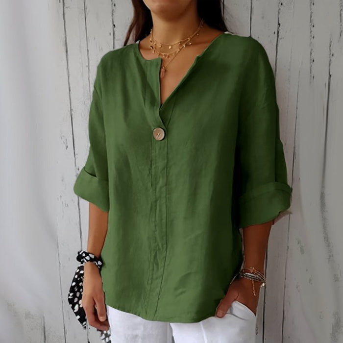 Odalys | Women's Relaxed Single-Button V-Neck Blouse