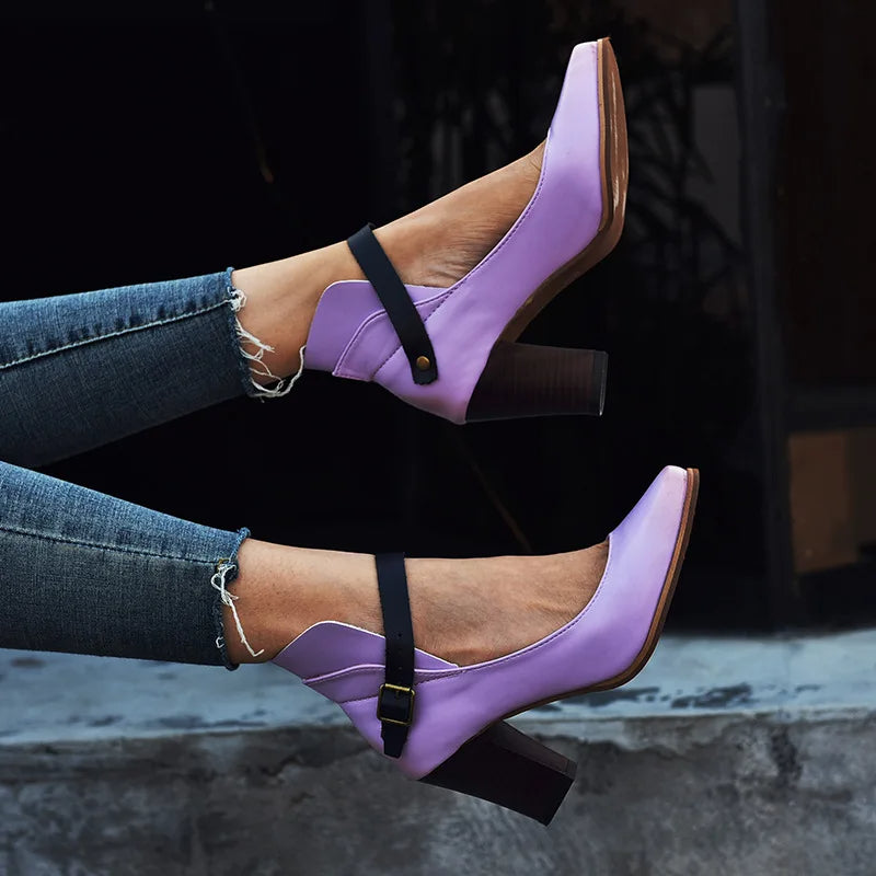 Vaelis | Women's Elegant Block Heel Strap Pumps
