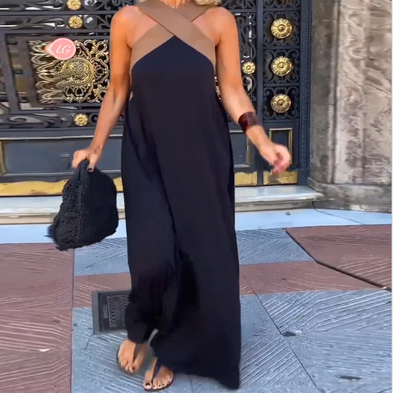 Catriona | Women's Crossover Halter Maxi Dress