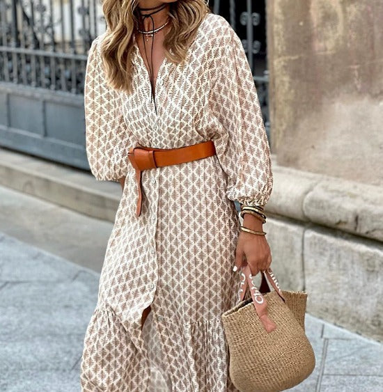 Ondine | Women's Boho Print Belted Midi Dress