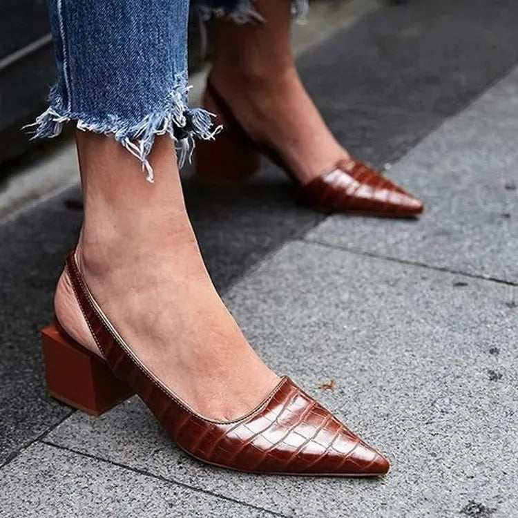 Calyx | Women's Crocodile Pattern Block Heeled Sandals