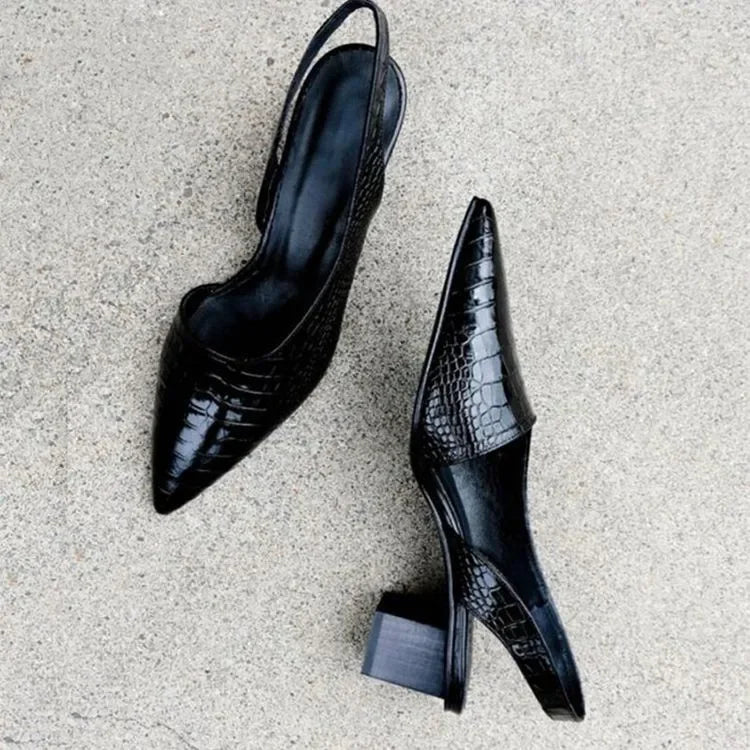 Calyx | Women's Crocodile Pattern Block Heeled Sandals