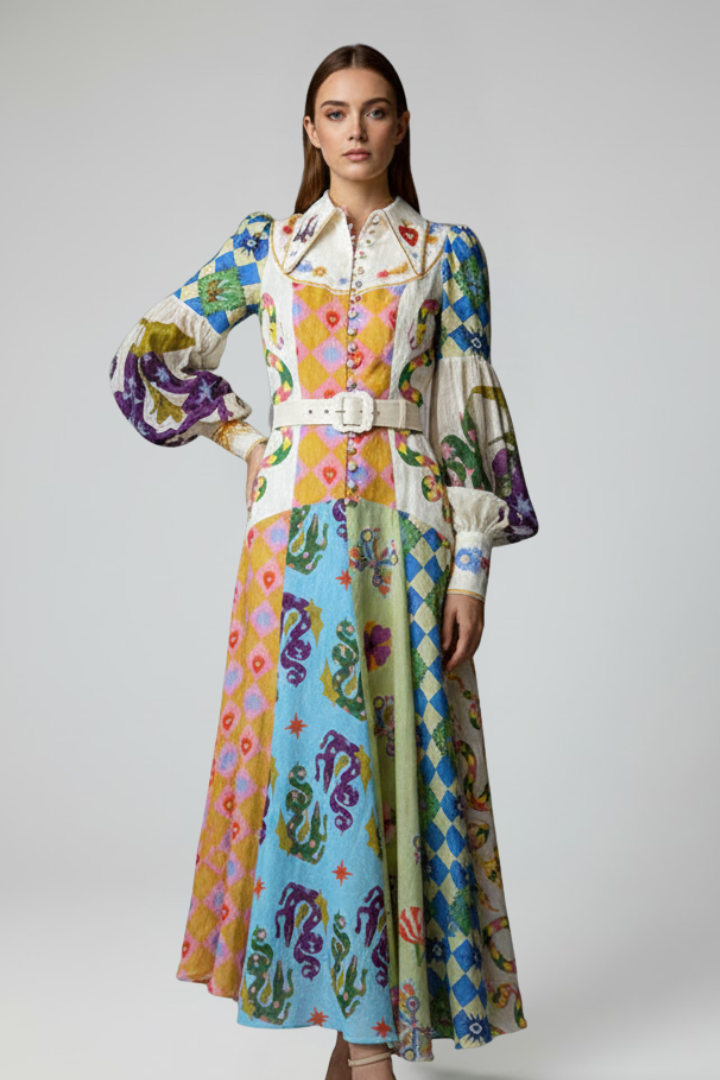 Penelope | Women's Printed Tiered Long Sleeve Maxi Dress