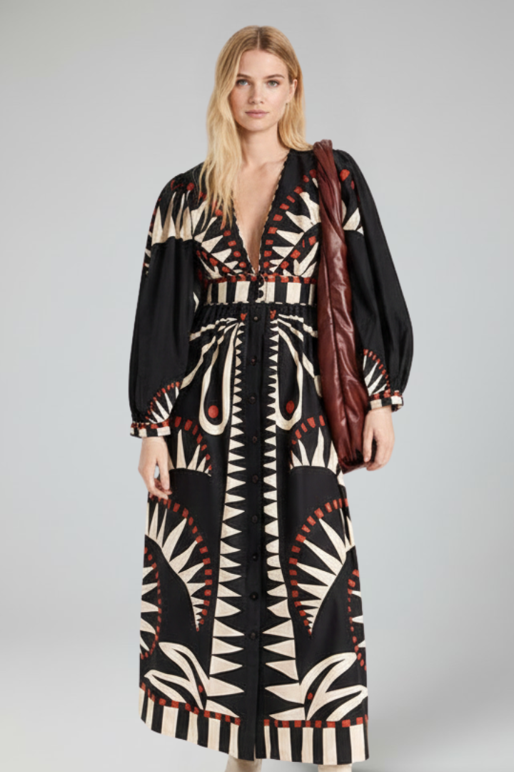 Penelope | Women's Printed Tiered Long Sleeve Maxi Dress