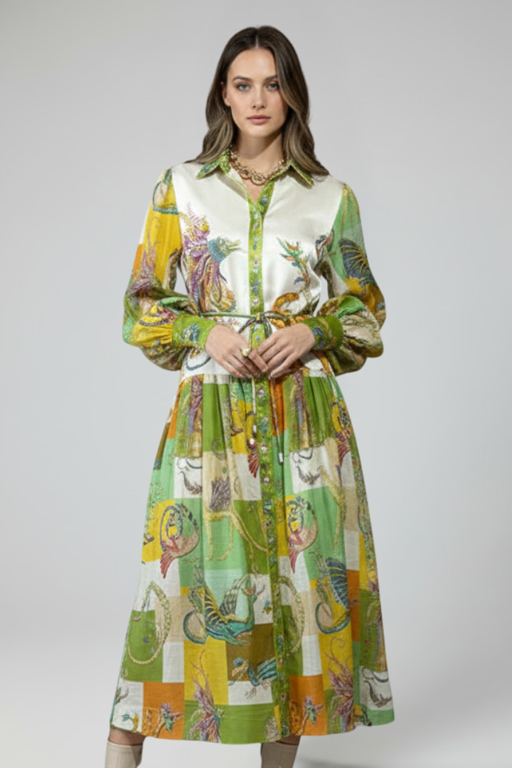 Penelope | Women's Printed Tiered Long Sleeve Maxi Dress