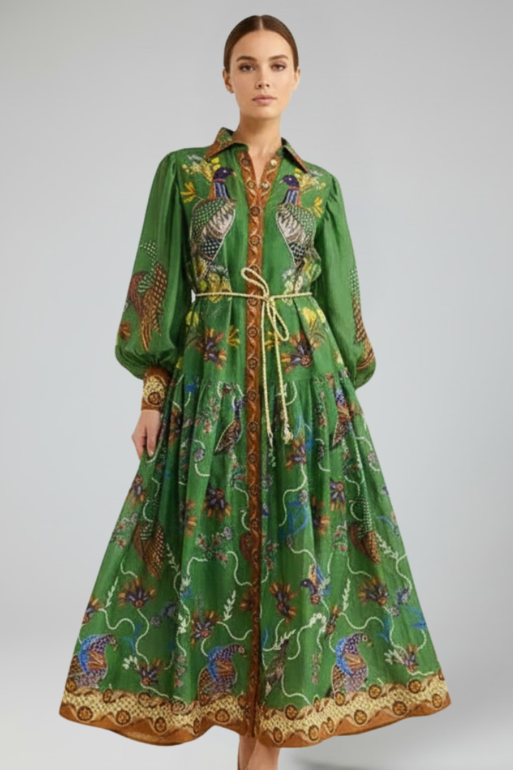 Penelope | Women's Printed Tiered Long Sleeve Maxi Dress