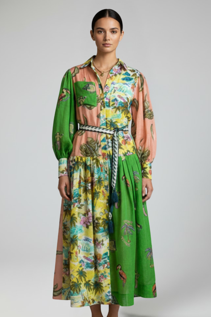 Penelope | Women's Printed Tiered Long Sleeve Maxi Dress