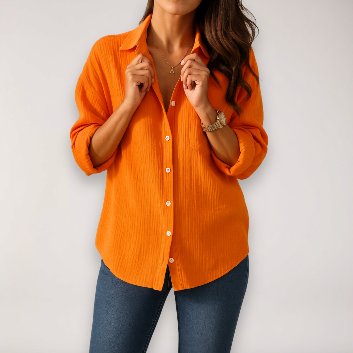 Evarra | Women's Roll-Up Sleeve Button Summer Blouse