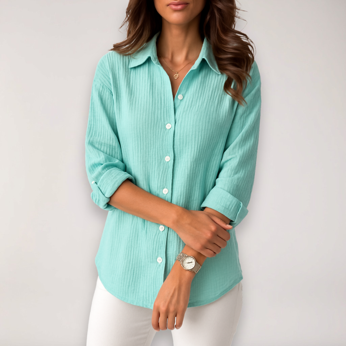 Evarra | Women's Roll-Up Sleeve Button Summer Blouse